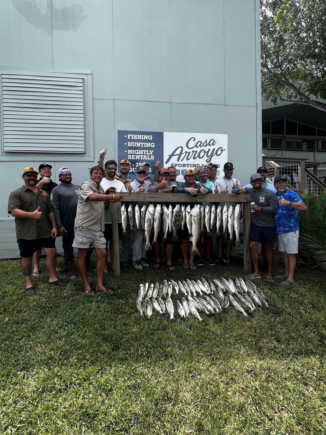 A full board of redfish and speckled trout after a group trip at Casa Arroyo